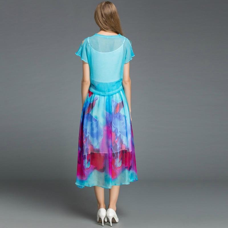 夏季新款蓝色两件套真丝长裙 4