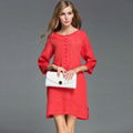 CASAUL Style WOMEN SUMMER DRESSES SILK AND LINEN HALF SLEEVE SHORT DRESSES 1