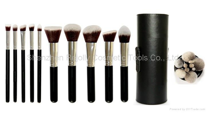 Makeup Brush Set - 10 pcs with black cylinder