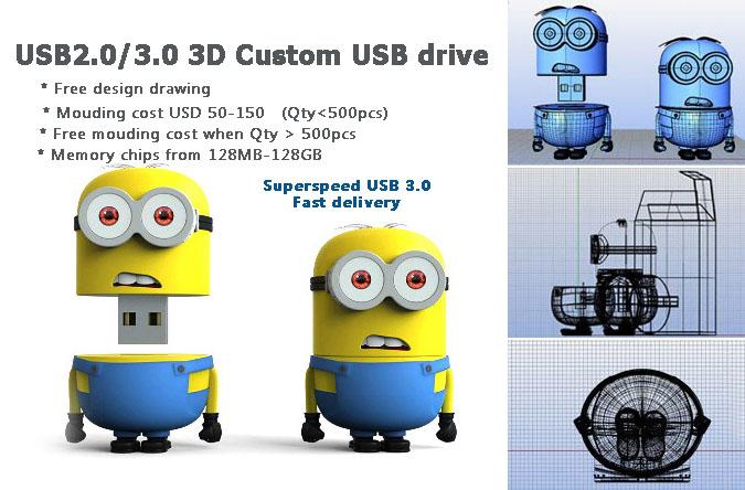 Custom PVC USB flash drive 3D shaped  USB  memory stick