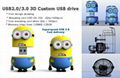 Custom PVC USB flash drive 3D shaped  USB  memory stick 3