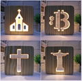 Creative 3D nightlight Corporate gift design letter Note solid wood hollow carve