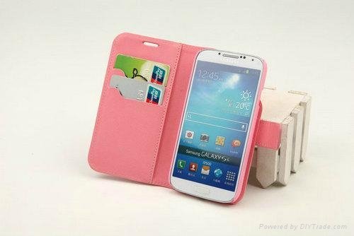 Imported twill pattern pu leather case with standing for Samsung I9500 S4 2