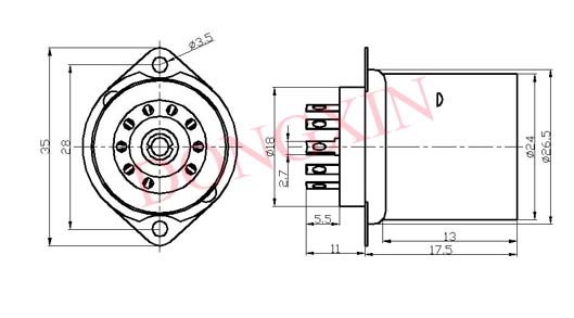 GZC9-F-B(GZC9-F-B-G) 9-pin ceramic socket with shield base 3