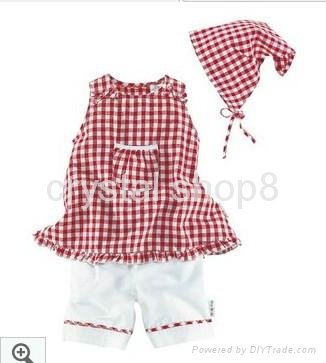 3 pieces Baby kerchief+ sleeveless dress+ white pant baby wear baby set 2