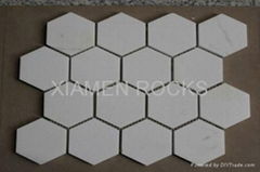 Hexagon Marble Mosaic Tile with White