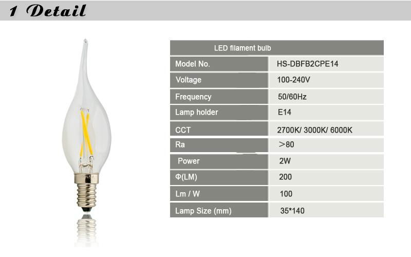 Classical Design Pure White UL Listed Led Filament Candle Bulb