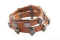 brown genuine leather skull wrap men bracelet 1