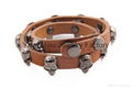 brown genuine leather skull wrap men bracelet 2
