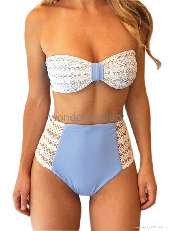 2017new fashion summer sexy two piece strapless lace beach bikini set WT72963  3