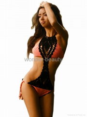 2017new fashion summer sexy one piece halter knitted beach bikini set WT72962