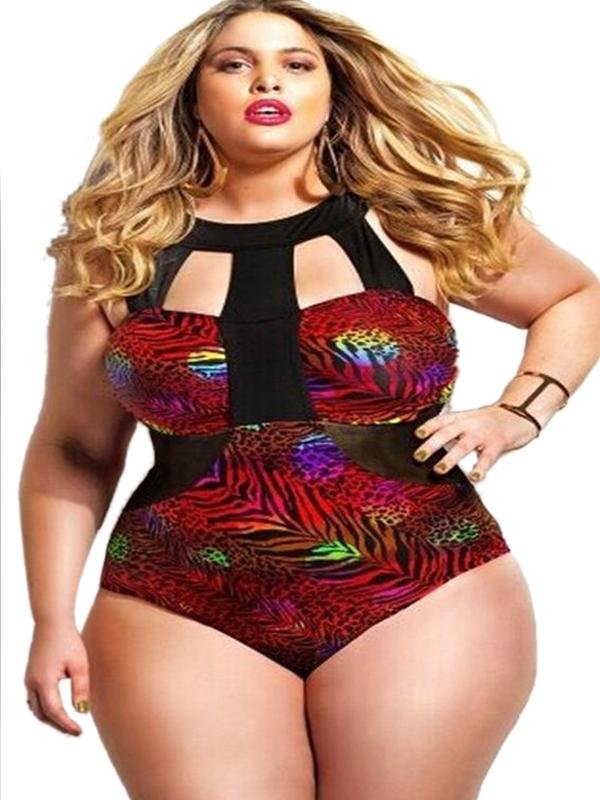 2017 new fashion sexy printed Plus Size Women One Piece beach bikini set WT72971 3