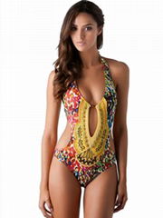 2017 new fashion sexy printed Women One Piece halter beach bikini set WT72972