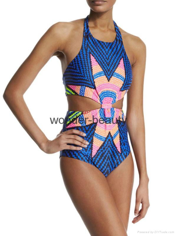 Geometry Printed Halter One Piece Women Summer Swimwear Sexy bikinis WT32994 2