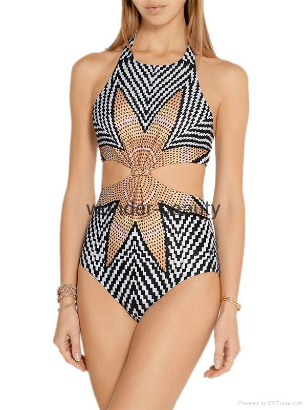 Geometry Printed Halter One Piece Women Summer Swimwear Sexy bikinis WT32994 4