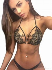 Sexy Black Lace Up Two Pieces Halter Women Summer Beachwear Swimwear WT32995