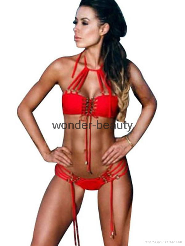 Sexy Bandage Halter Two Piece Women Bikini Set Sexy Swimwear WT32997 2