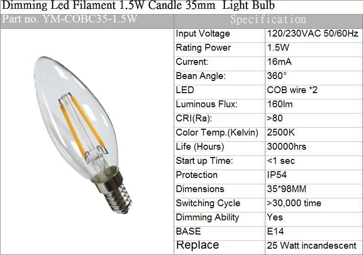 CE Dimming Led Filament 1W Candle 35mm  Light Bulb 4