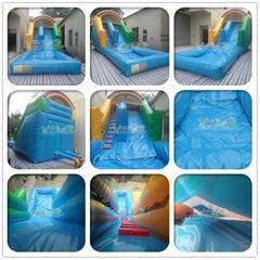 Inflatable water slide with pool