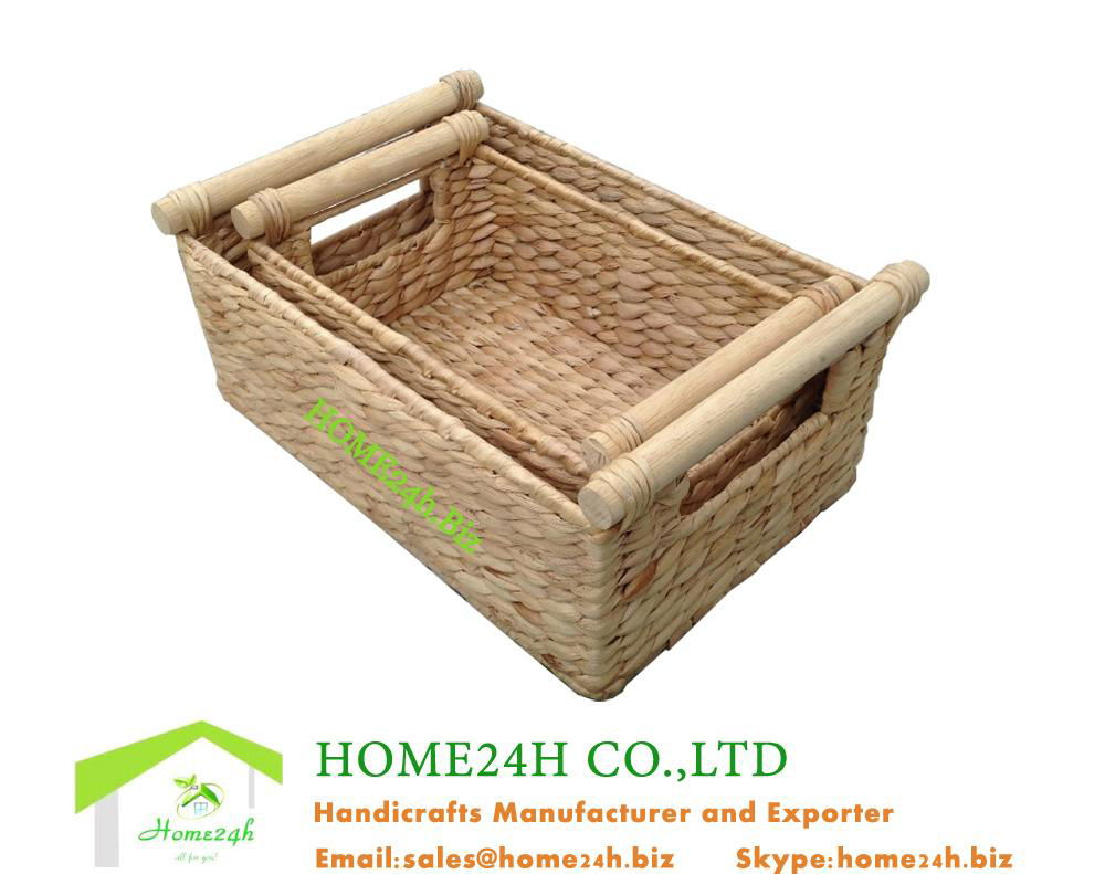 Water Hyacinth Storage Basket Set s/2, Wooden handle natural hand woven - Home24 2