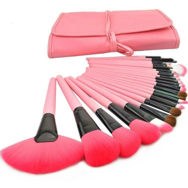 25 pcs professional make up brush set with synthetic hair leather bag packing