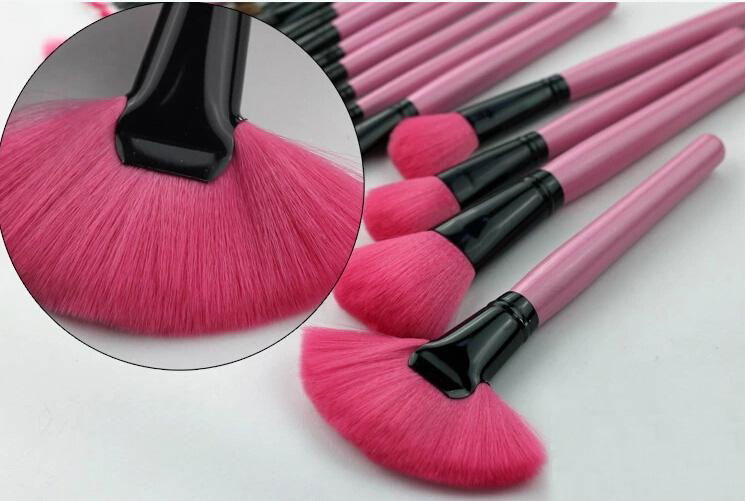 24 pcs synthetic hair cosmetic make up brush set with leather bag