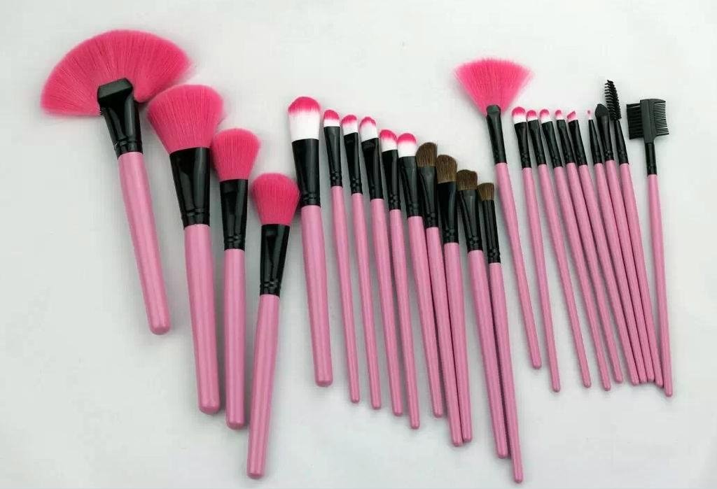 24 pcs synthetic hair cosmetic make up brush set with leather bag 2