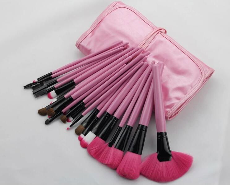 24 pcs synthetic hair cosmetic make up brush set with leather bag 3