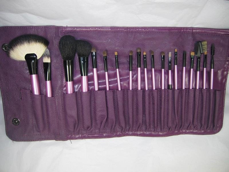 19 pcs professional natural hair make up brush set with leather bag 3