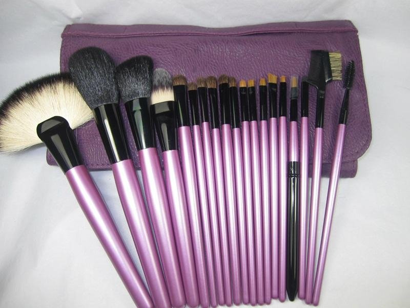 19 pcs professional natural hair make up brush set with leather bag