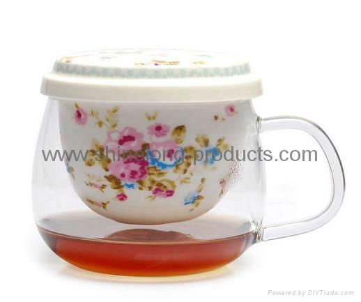 Glass mug with ceramic filter for Flower tea