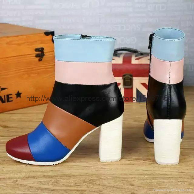 2015 winter women warm rainbow boots with gennuie leather square heels pumps  2