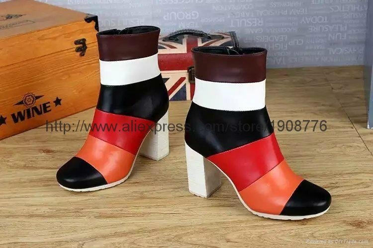 2015 winter women warm rainbow boots with gennuie leather square heels pumps  4