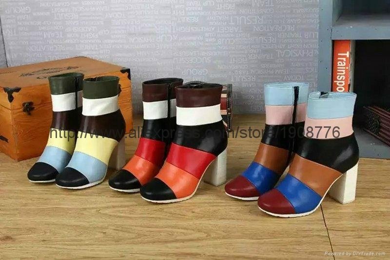 2015 winter women warm rainbow boots with gennuie leather square heels pumps 