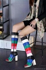 2015 winter lady rainbow boots gennuie leather square heels pumps free shipping 