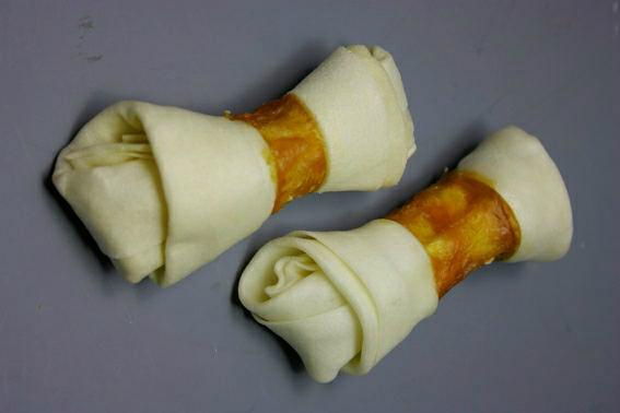 Cowhide knotted bone wrapped with chicken