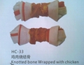 Knotted bone wrapped with chicken