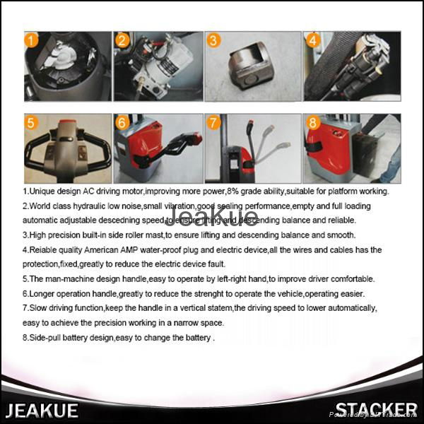 High Quality 1200kg AC Power Driving System Electric Stacker Wakie Stacker 3