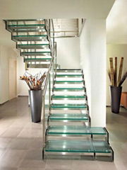 Stainless steel double straight stringer glass staircase