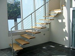 Stainless steel single straight stringer glass staircase