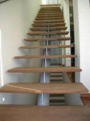 Oak wood straight stringer glass staircase