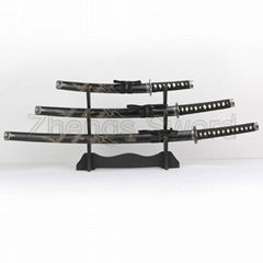 3pcs Set Sword With Sword Stand Japanese Basic Samurai Sword 