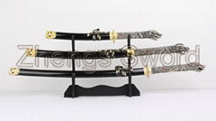  3 Pc. Dragons Tongue Samurai Katana Sword Set & Display Stand 