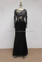 K2007  Long Sleeves Beaded Embroidery Lace Tulle Evening Dress