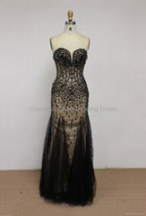 K2010 Top Grade Beaded Embroidery Lace Tulle Chiffon Strapless Evening Dress