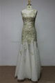 K2025   Sheer Scoop Neckline Strapless Beaded Embroidery Lace Chiffon Dress 1