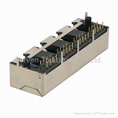 RJ45 connector SIDE ENTRY MODULAR JACK 1X4 TAB DOWN AVAILABLE IN 1X1-1X8POLE