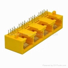 RJ45 connector SIDE ENTRY MODULAR JACK 1X4 YELLOW AVAILABLE IN 1X1-1X8POLE
