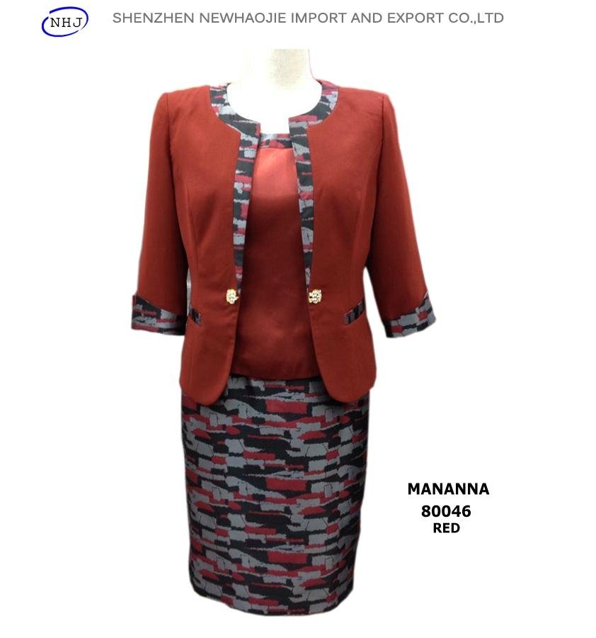 MANANNA New Three-Piece Ladies Skirt Suit red/black 2