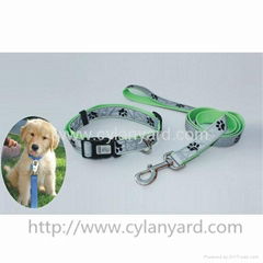 Flat polyester lanyard dog collar and leash set